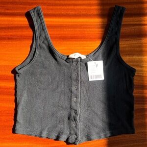 NWT Urban Outfitters Black Ribbed Button-Up Tank Top